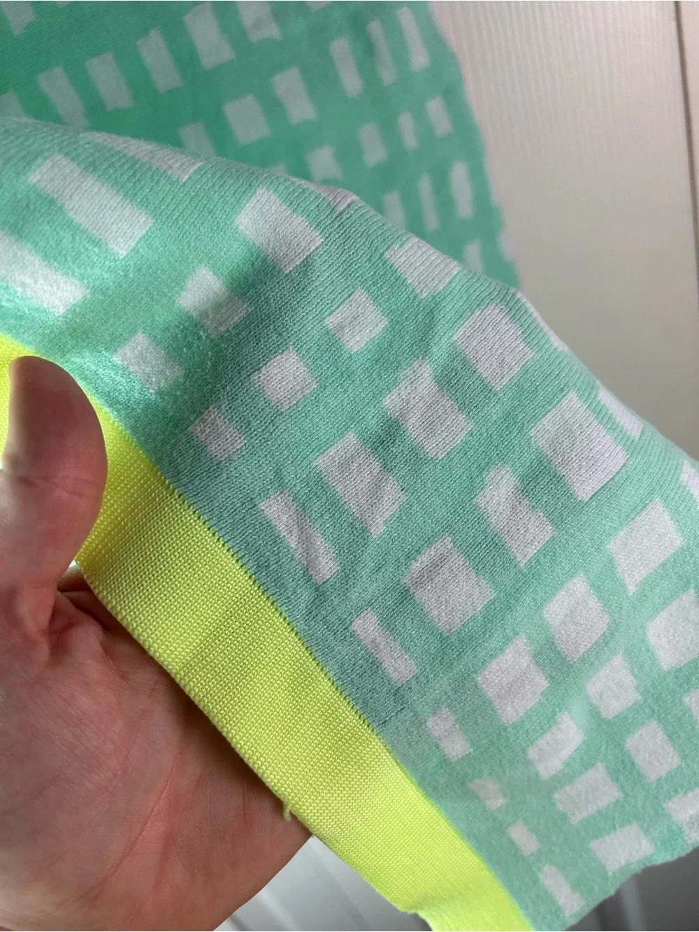 Oh Joy! Sweater Knit Baby Blanket Grid Square White Neon Yellow Light Mint Green